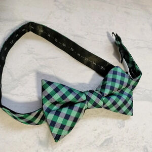 Saddlebred Silk Blend Bowtie Blue Green Teal Checks Plaid Adjustable Classic B